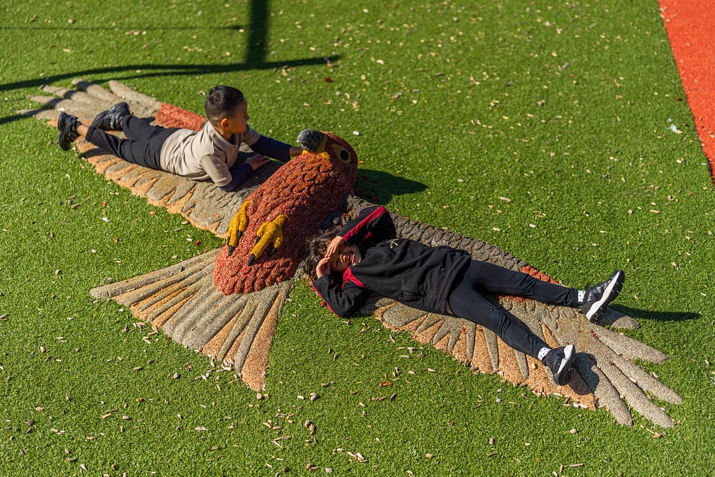 Small design items can be great in thematic playground design, such as this native bird.