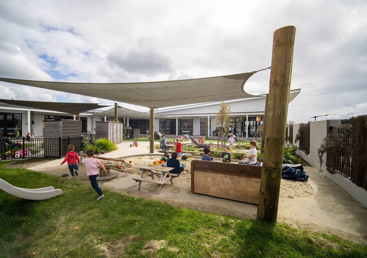 Shade in playgrounds with children playing freely
