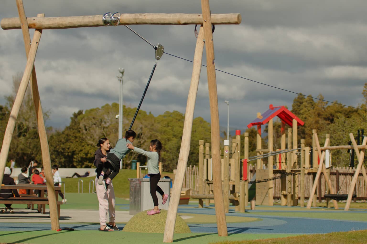 Flying foxes can be custom built and you don't need to reuse playground equipment.