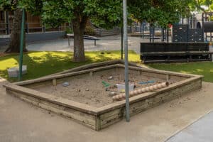 above ground sand pit at a school